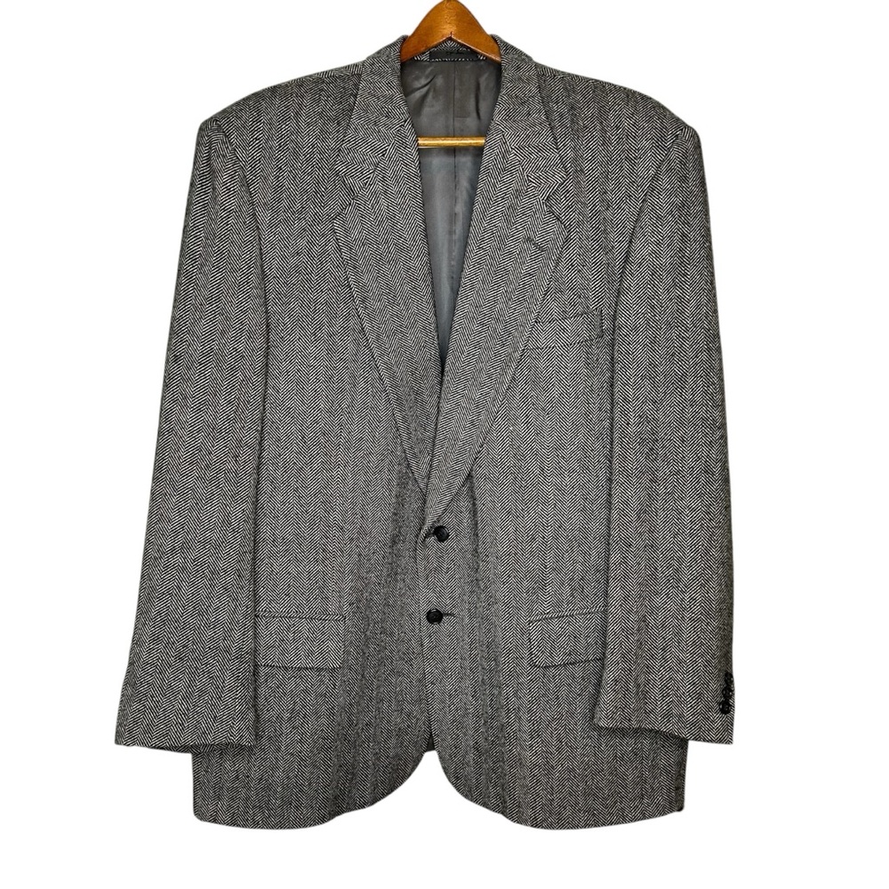 Vintage Raffaello Men’s Wool Blazer Herringbone Gray Size 44 Regular